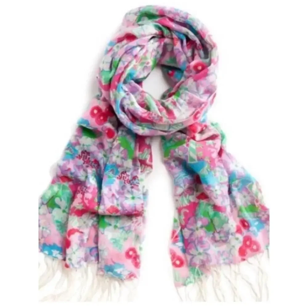 Lilly Pulitzer North Carolina NC Murfee Scarf Silk Cashmere EUC